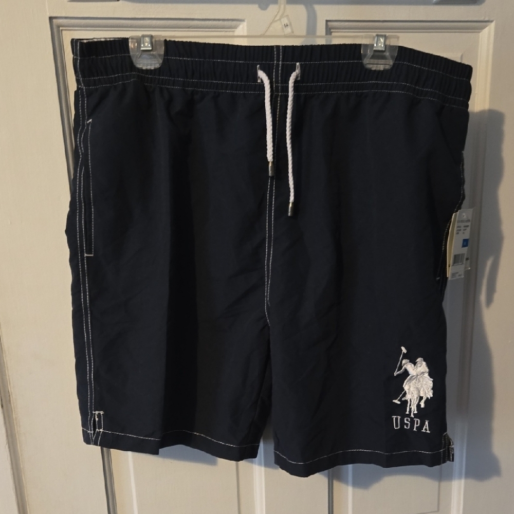 U.S. Polo Assn. Navy Swim Trunks with White Accents